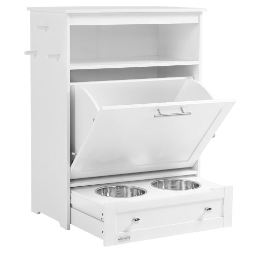 VelvetPaws™ Pet Feeder Station Locker – White | Elevated Feeding Bowls & Storage Cabinet for Dogs & Cats