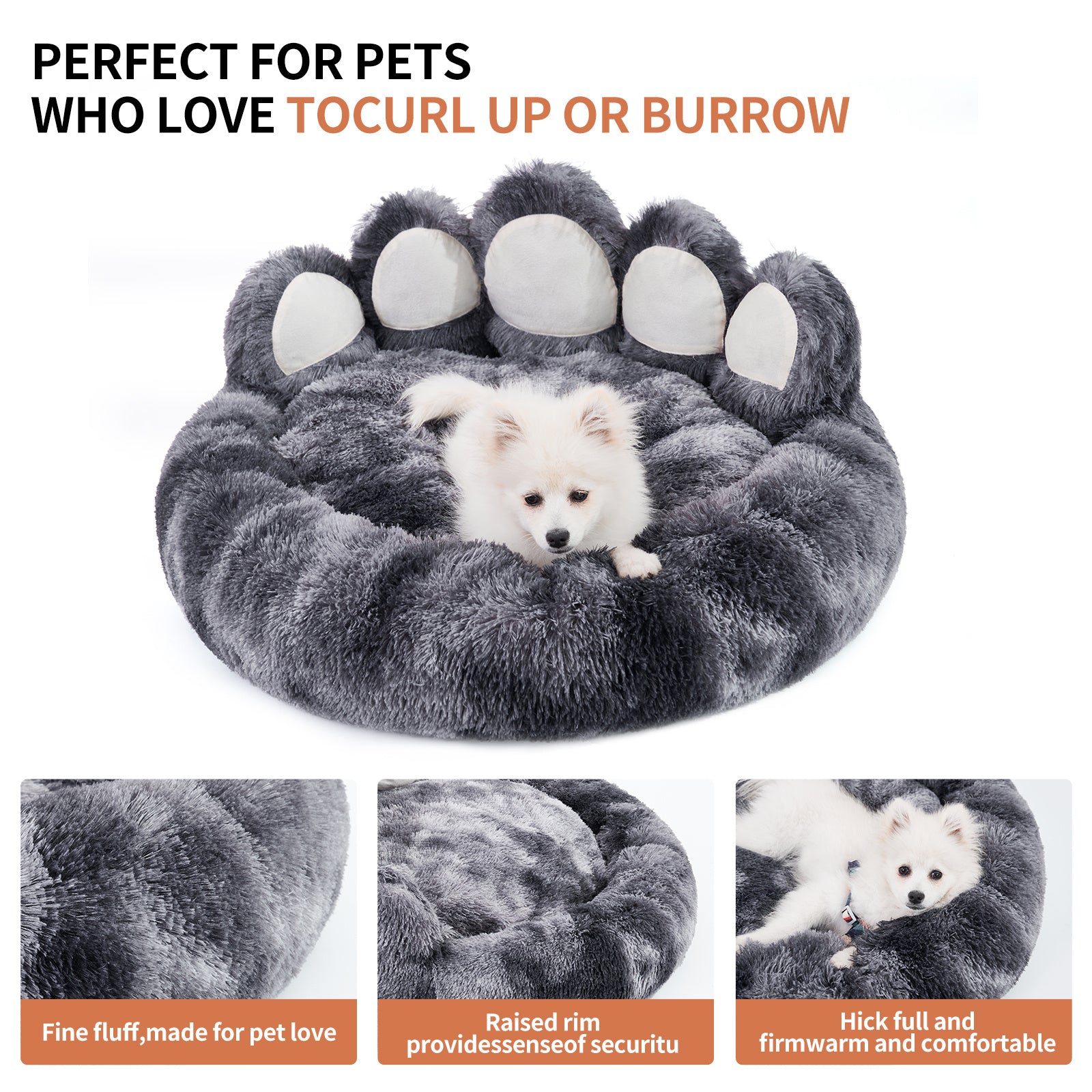 VelvetPaws™ Bear Paw Plush Bed – Cozy Decorative Pet Nest