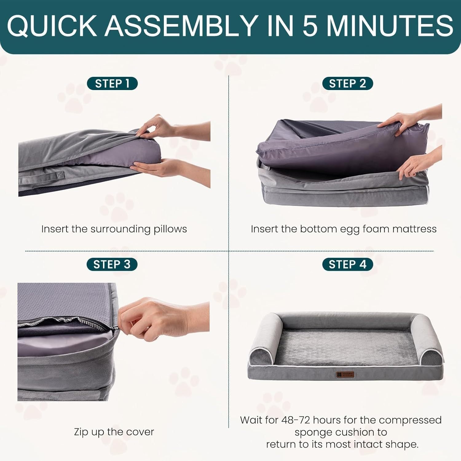 VelvetPaws™ Orthopedic Dog Bed – XL Egg Crate Foam Mattress with Bolsters & Washable Waterproof Cover