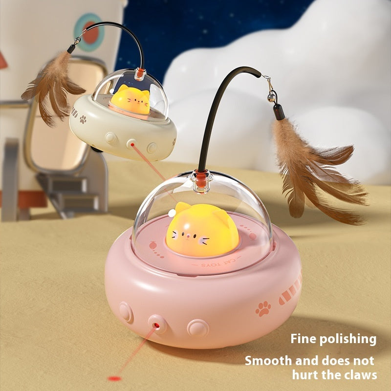 PurrChase™ UFO Teaser – Smart Electric Cat Toy with Feather & Bell | USB Rechargeable