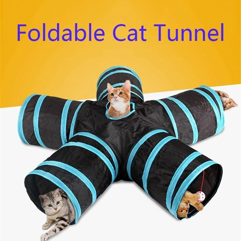 VelvetPaws™ Foldable Multi-Channel Pet Tunnel Tent – 2/3/5-Way Play Tunnel for Cats, Kittens, Puppies & Small Pets