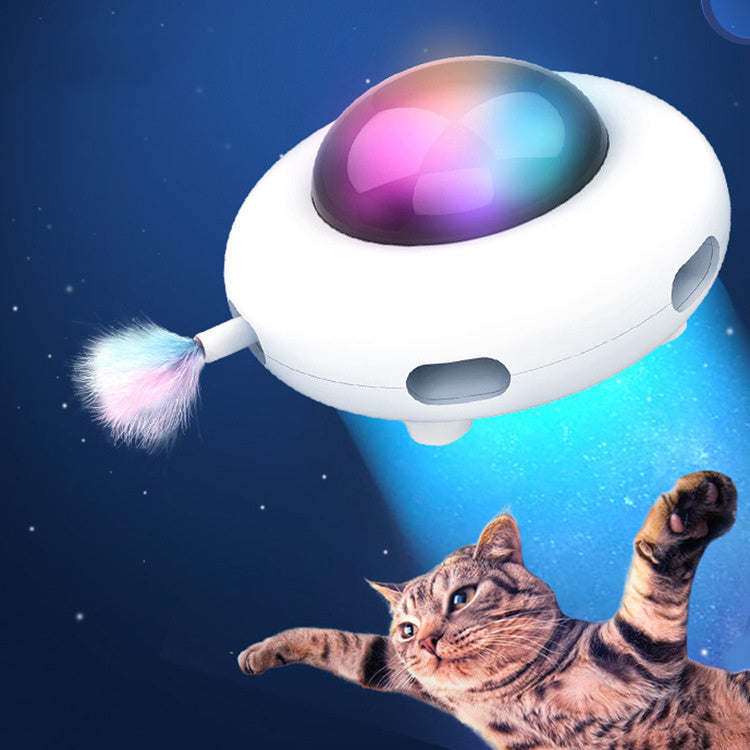 MeowUFO™ Smart Cat Teaser Toy – UFO Gravity Turntable with Feather Teaser
