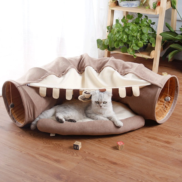 VelvetPaws™ Cat Tunnel Playground – Collapsible Matcha Park Passage with Sleeping Mat