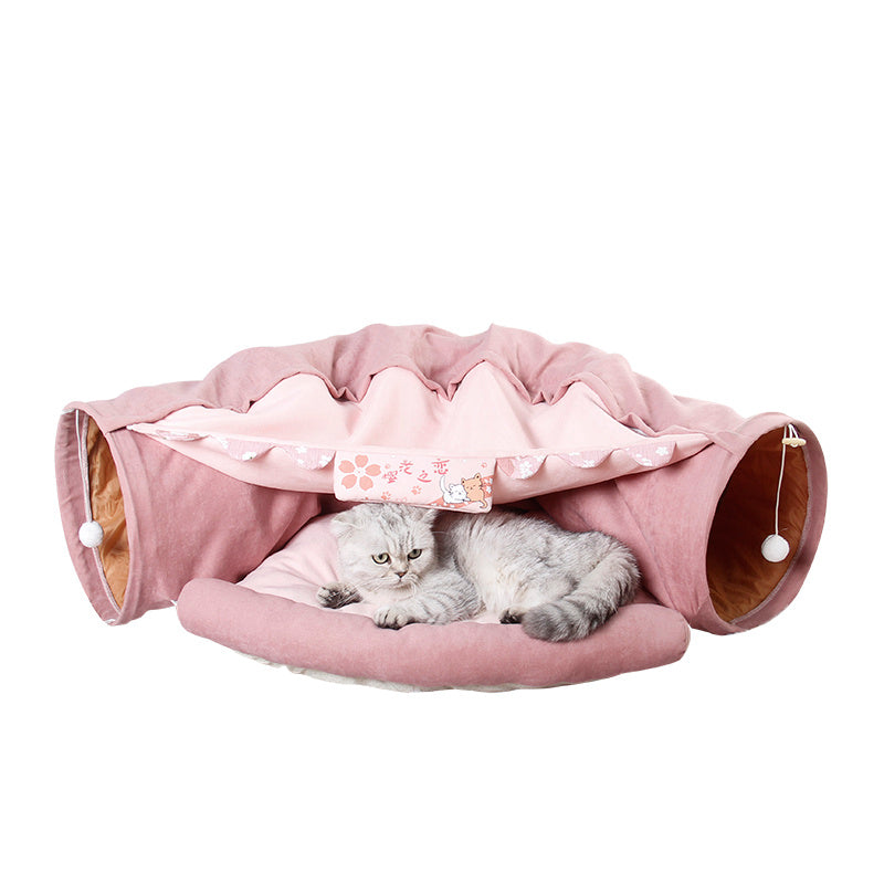 VelvetPaws™ Cat Tunnel Playground – Collapsible Matcha Park Passage with Sleeping Mat