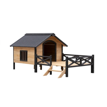 VelvetPaws™ Outdoor Wooden Dog House with Porch – Large Cabin Style Kennel