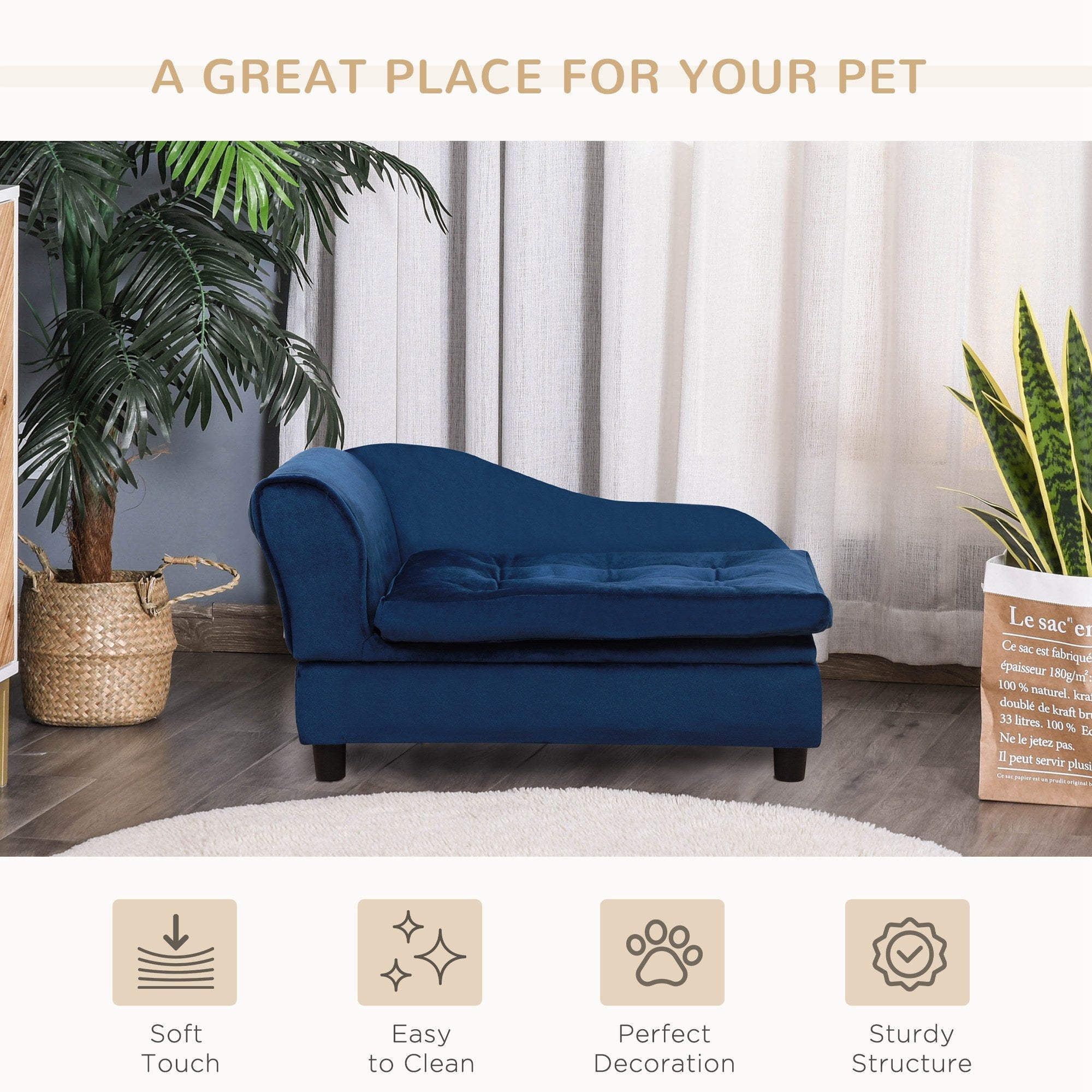 VelvetPaws™ Luxury Small Dog Sofa with Hidden Storage – Modern 3-Inch Foam Pet Couch (Blue)