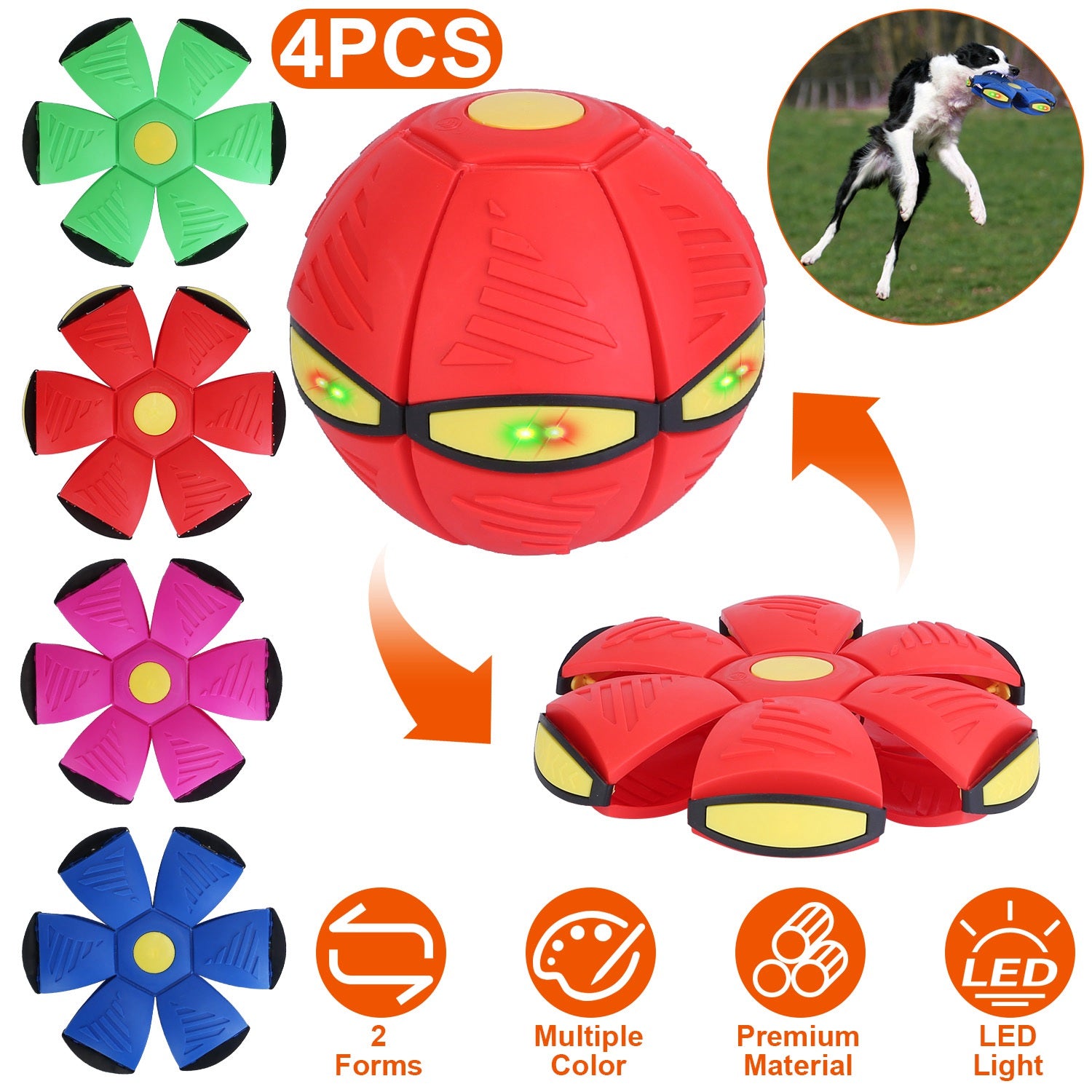 FlyMorph™ –  Magic UFO Flying Ball for Dogs & Kids | 2-in-1 Ball & Flying Saucer Toy (4-Pack)
