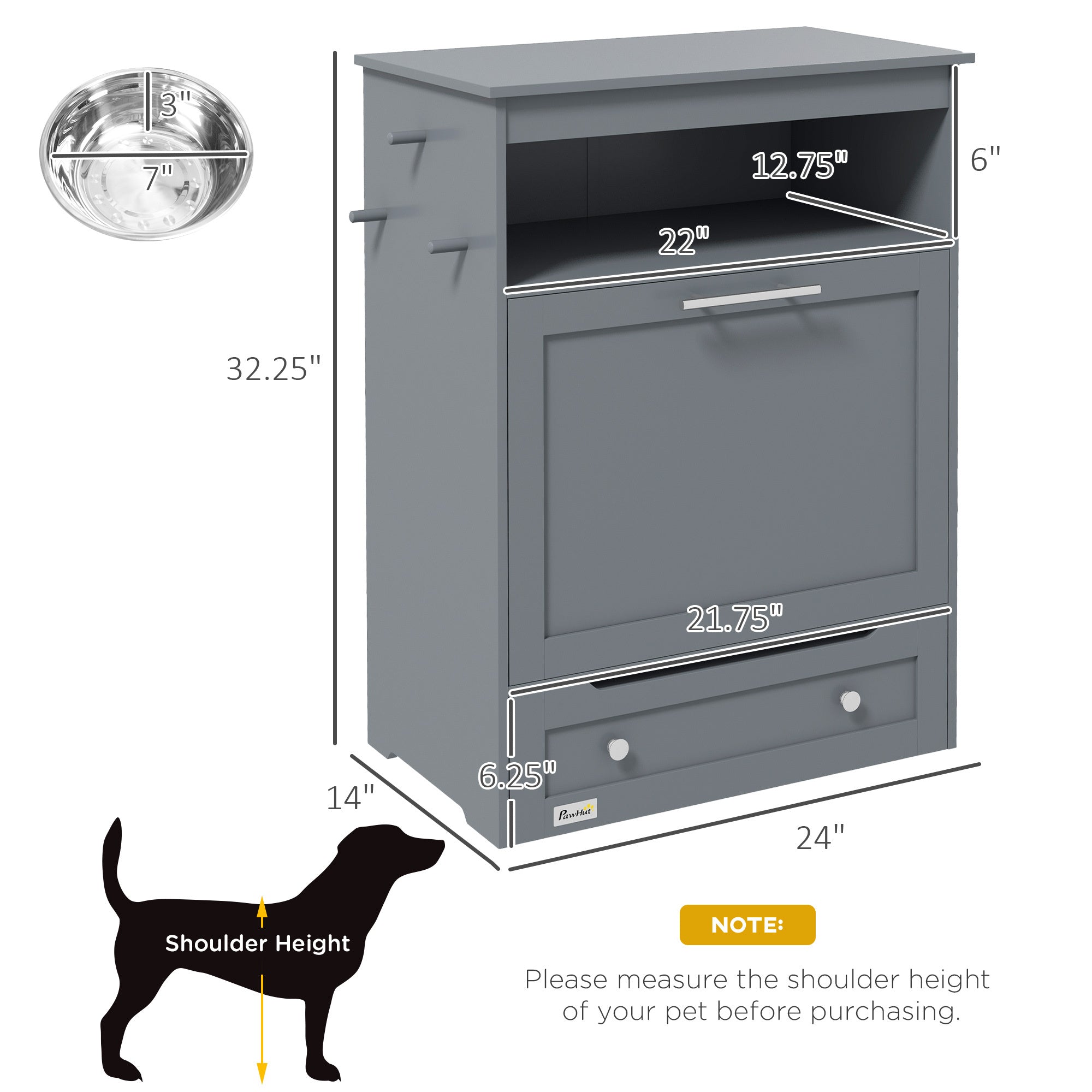 VelvetPaws™ Pet Feeder Station Locker – Grey | Raised Bowls & Hidden Storage Cabinet