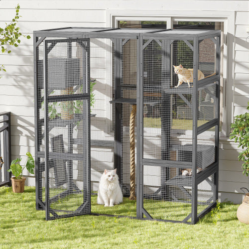 VelvetPaws™ Outdoor Cat Catio Enclosure with Double Doors, Condos & Platforms