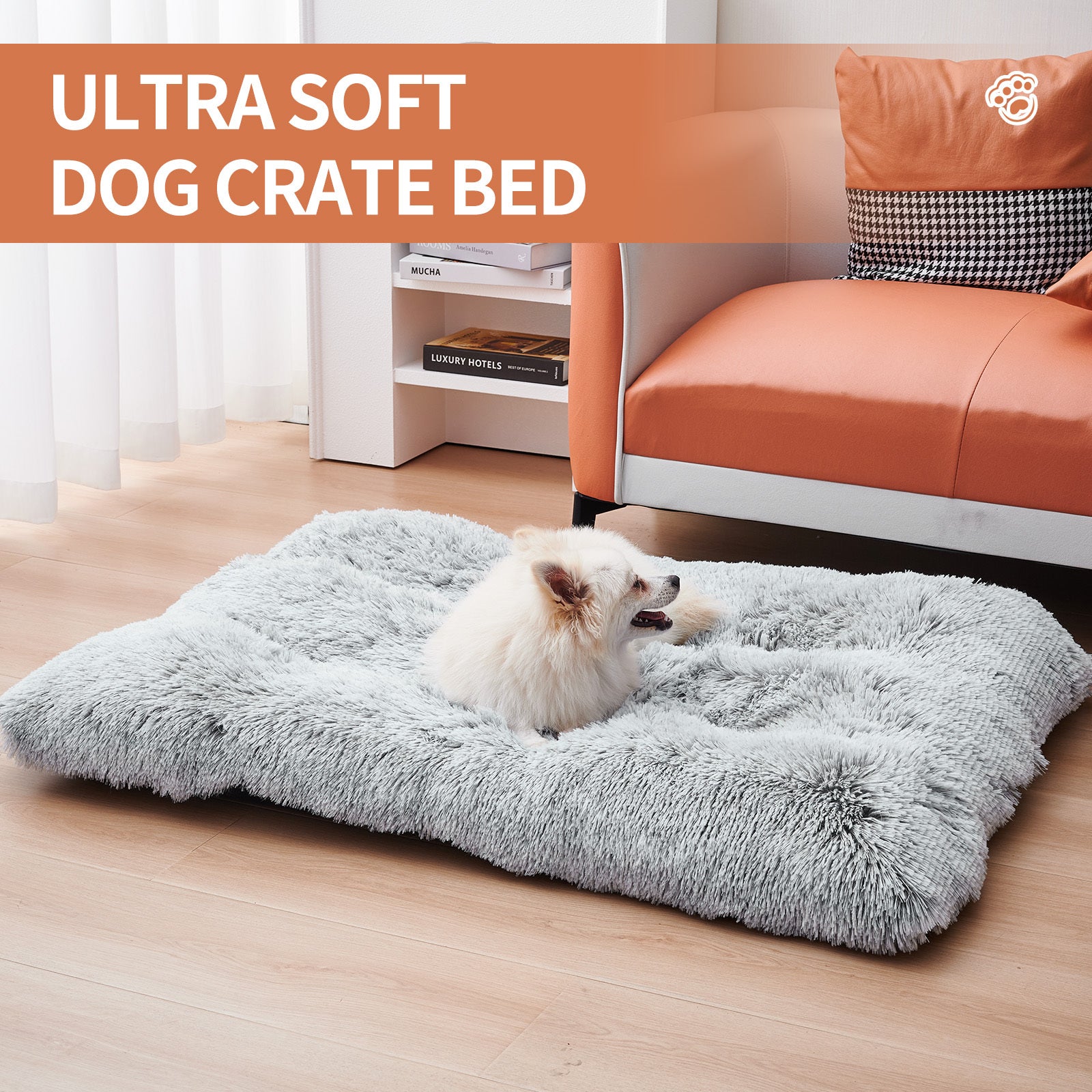 VelvetPaws™ Fluffy Faux Fur Dog Bed – Calming, Washable Crate Mat with Anti-Slip Bottom for Dogs & Cats