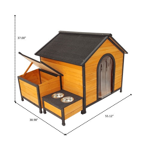 VelvetPaws™ Modular Wooden Dog House with Feeding Station & Toy Storage – Multi-Dog Outdoor Shelter