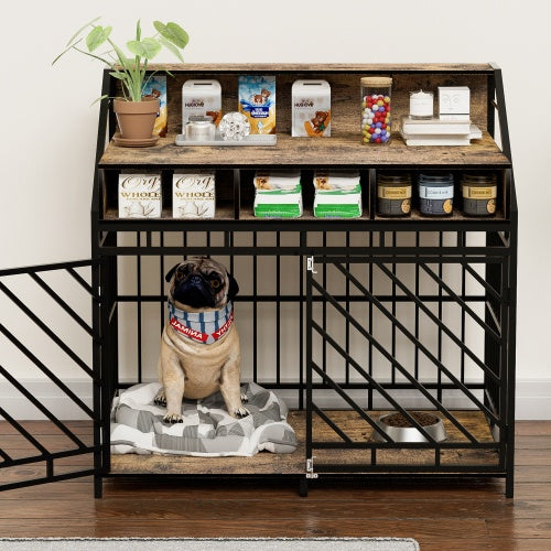 VelvetPaws™ 43” Luxury Wooden Dog Crate Furniture with Divider & 3 Storage Drawers – Double Door Kennel