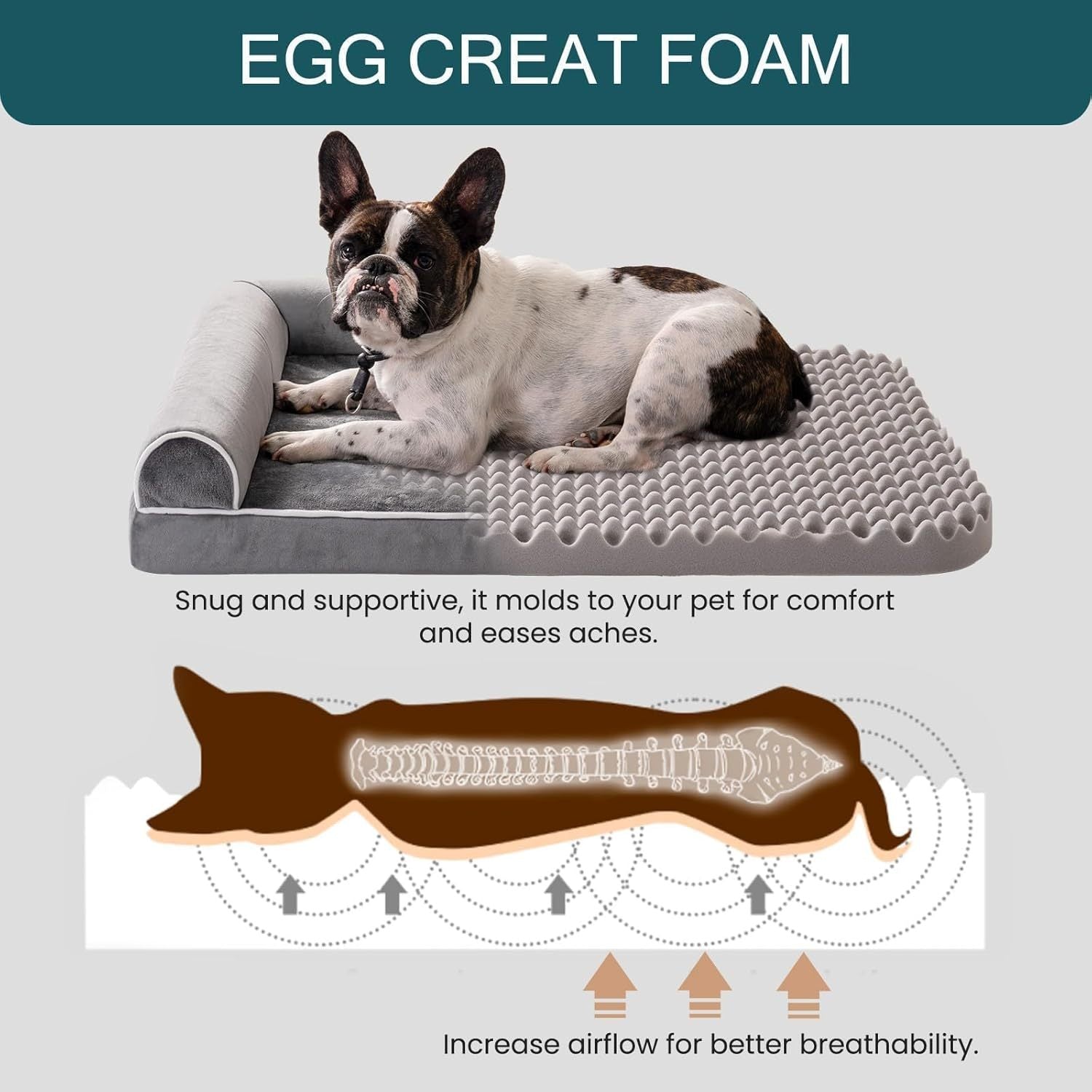 VelvetPaws™ Orthopedic Dog Bed – XL Egg Crate Foam Mattress with Bolsters & Washable Waterproof Cover