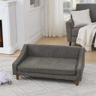 VelvetPaws™ Modern Elevated Dog Sofa – Irregular Armrest Design with Linen Fabric