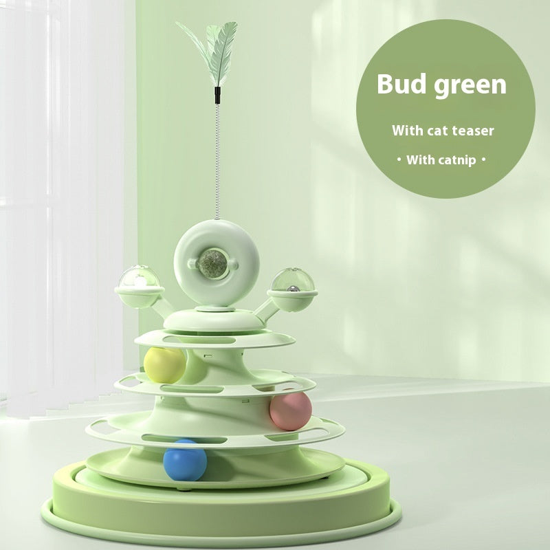 PurrChase™ TowerTrack – 4-Level Cat Toy Roller Ball Tower | Interactive Cat Training & Puzzle Toy