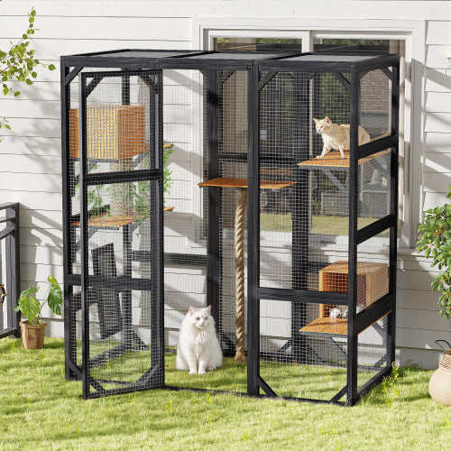VelvetPaws™ Outdoor Cat Catio Enclosure with Double Doors, Condos & Platforms