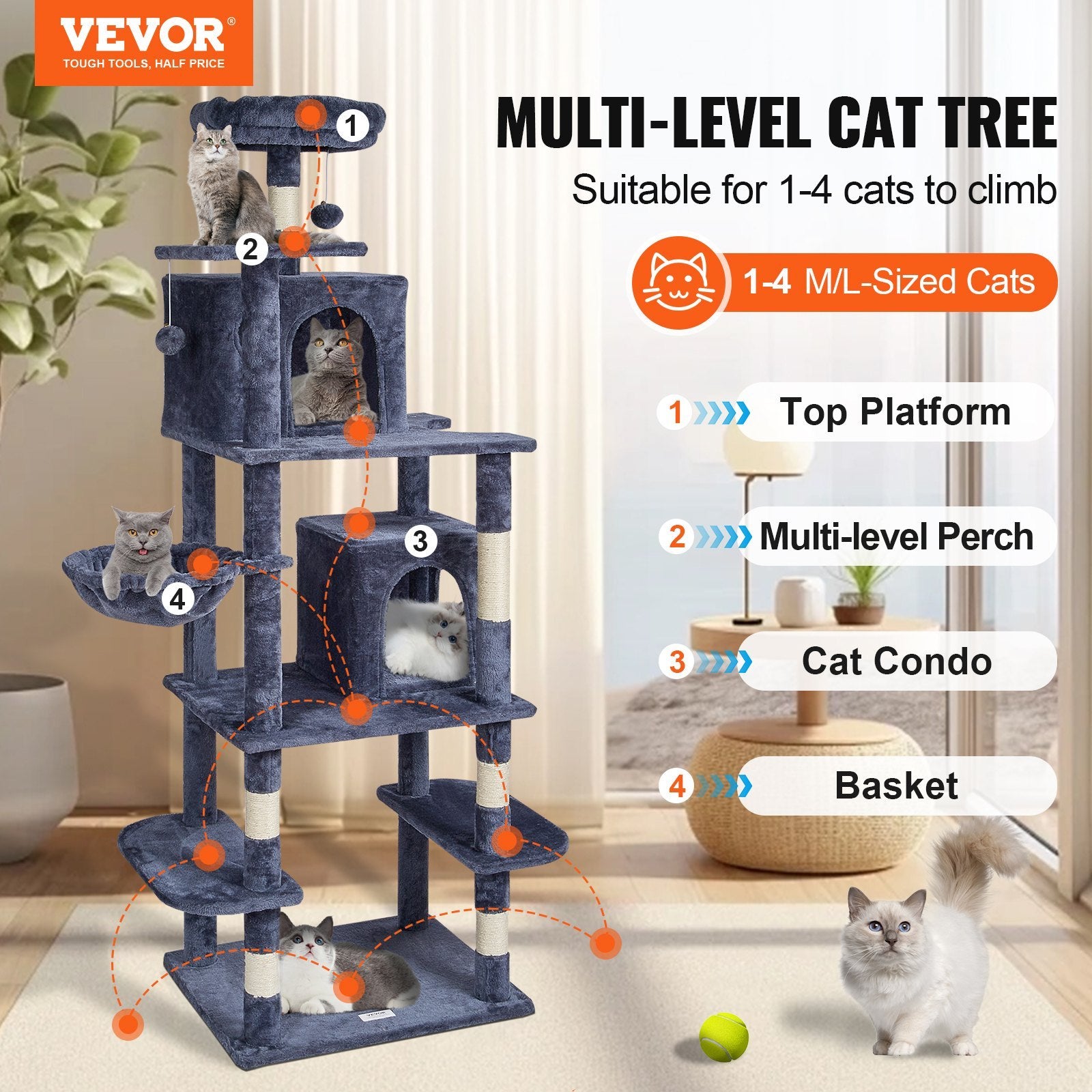 VelvetPaws™ Cat Playhouse Tower | Cat Tree with Condos