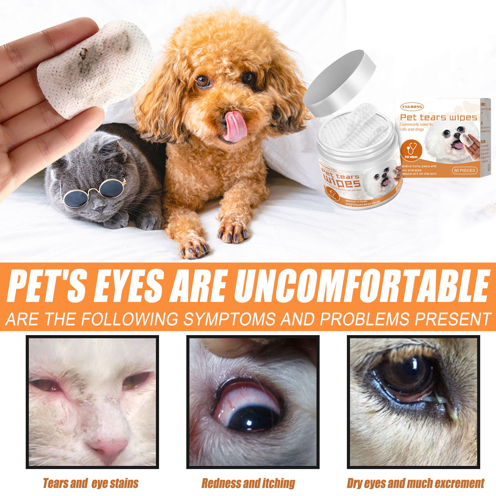 VelvetPaws™ Yegbong Pet Eye Cleaning Wipes – Gentle Aloe & Chamomile Tear Stain Remover (Hypoallergenic Cotton Pads)