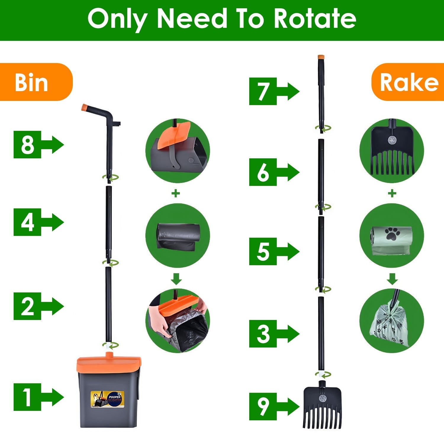 VelvetPaws™ Pooper Scooper Kit with Long Handle & Swiveling Bin