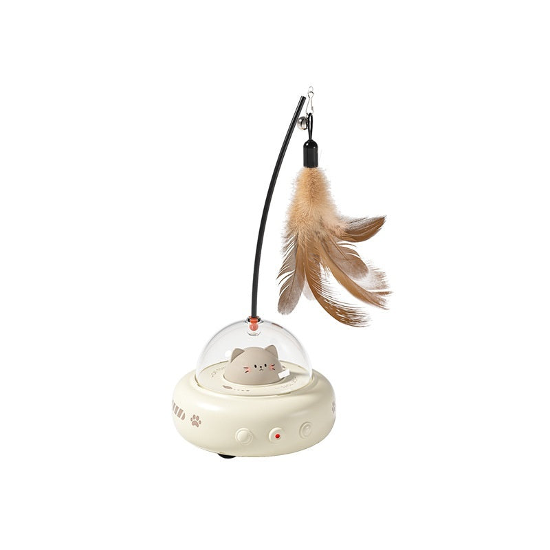 PurrChase™ UFO Teaser – Smart Electric Cat Toy with Feather & Bell | USB Rechargeable