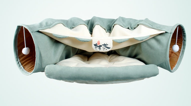 VelvetPaws™ Cat Tunnel Playground – Collapsible Matcha Park Passage with Sleeping Mat