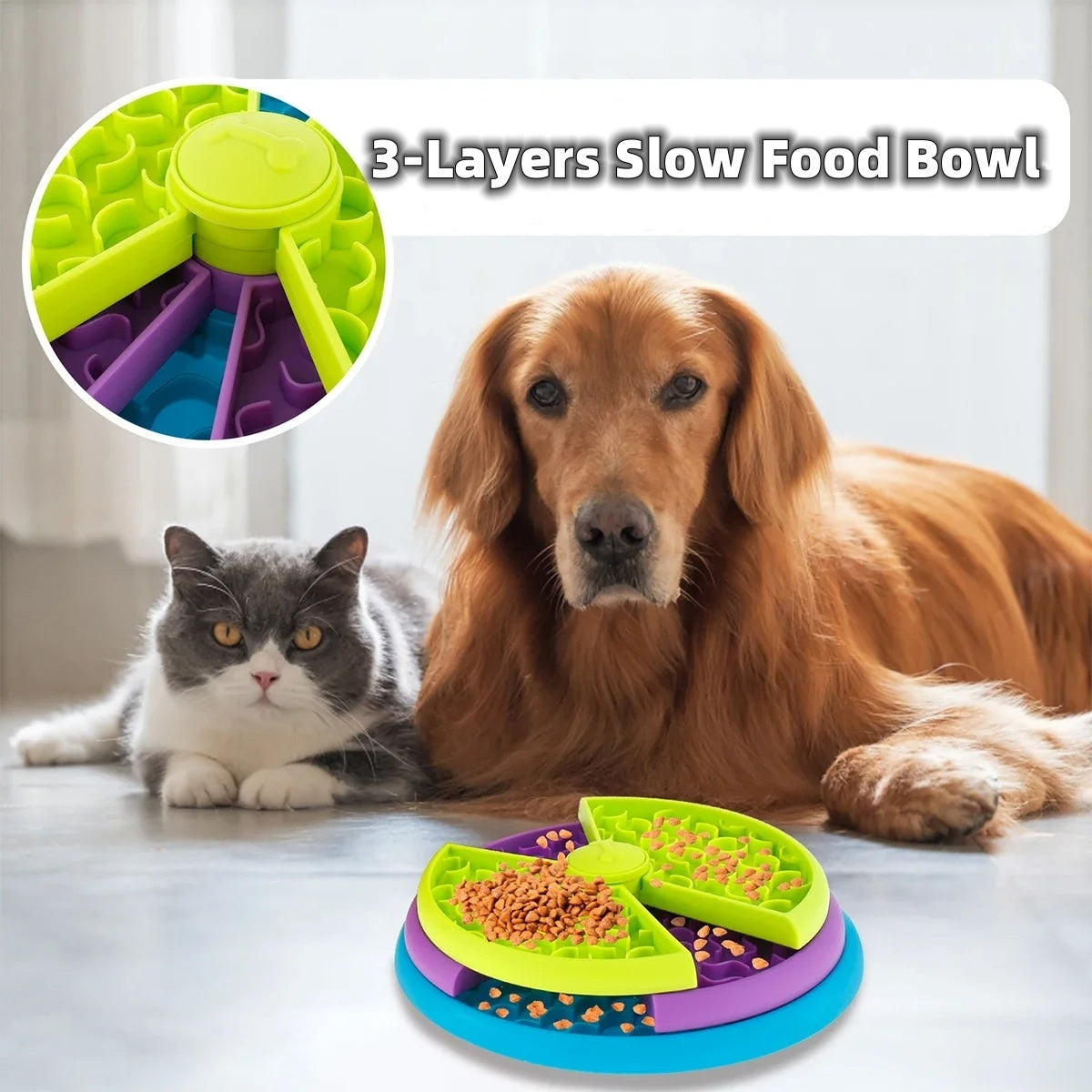 VelvetPaws™ SpinFeast™ 3-Layer Rotating Slow Feeder Bowl