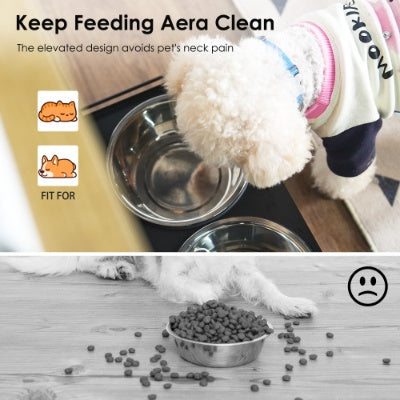 VelvetPaws™ Hidden Feeding Station – Black + Vintage | Dual Raised Bowls, Storage & Side Hooks