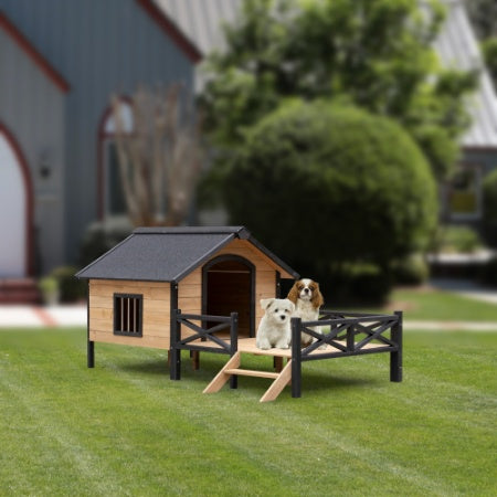 VelvetPaws™ Outdoor Wooden Dog House with Porch – Large Cabin Style Kennel