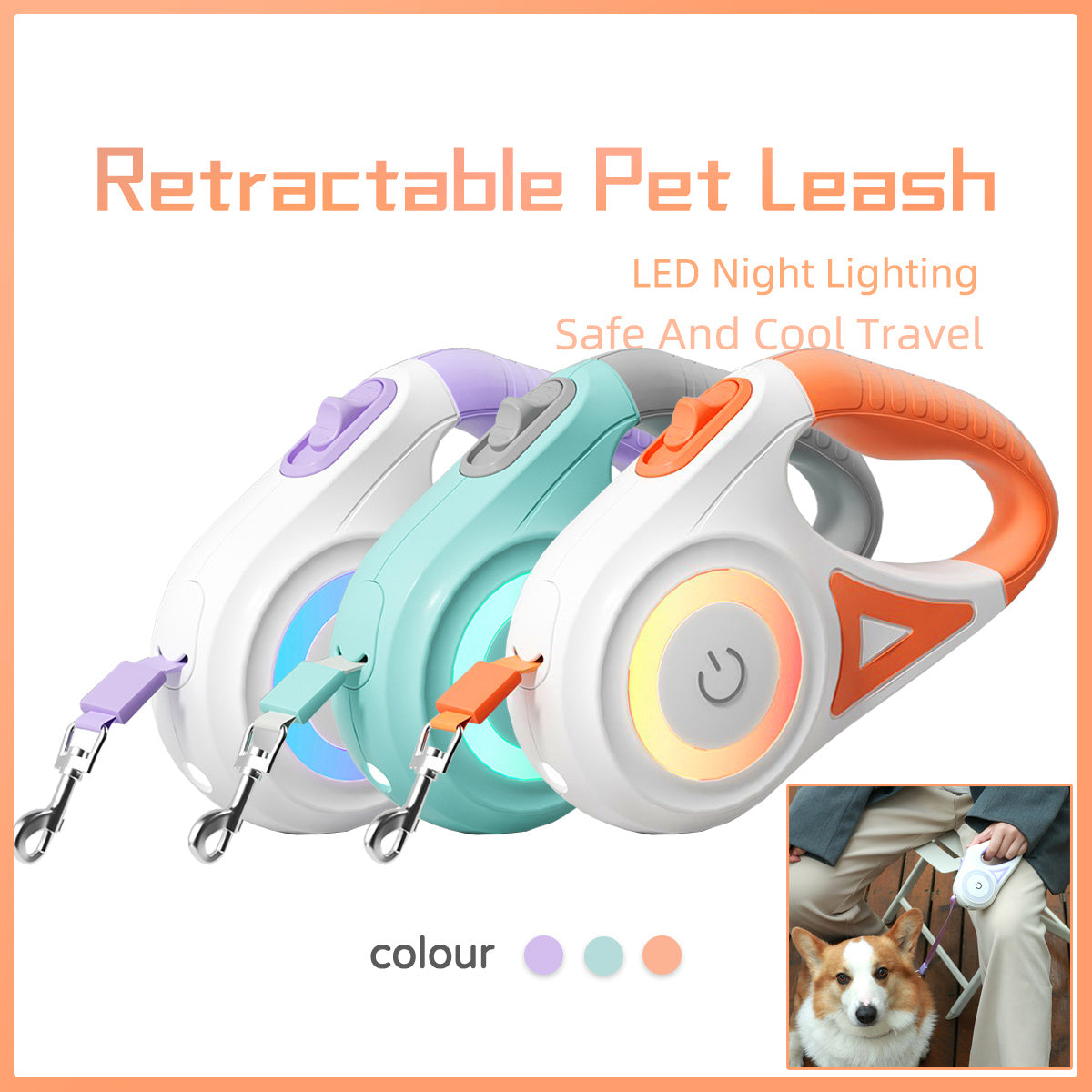 VelvetPaws™ GlowLeash™ Retractable Leash & Collar Set