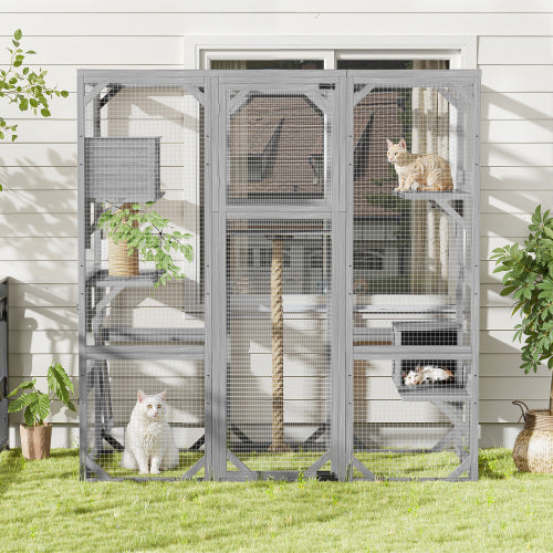 VelvetPaws™ Outdoor Cat Catio Enclosure with Double Doors, Condos & Platforms