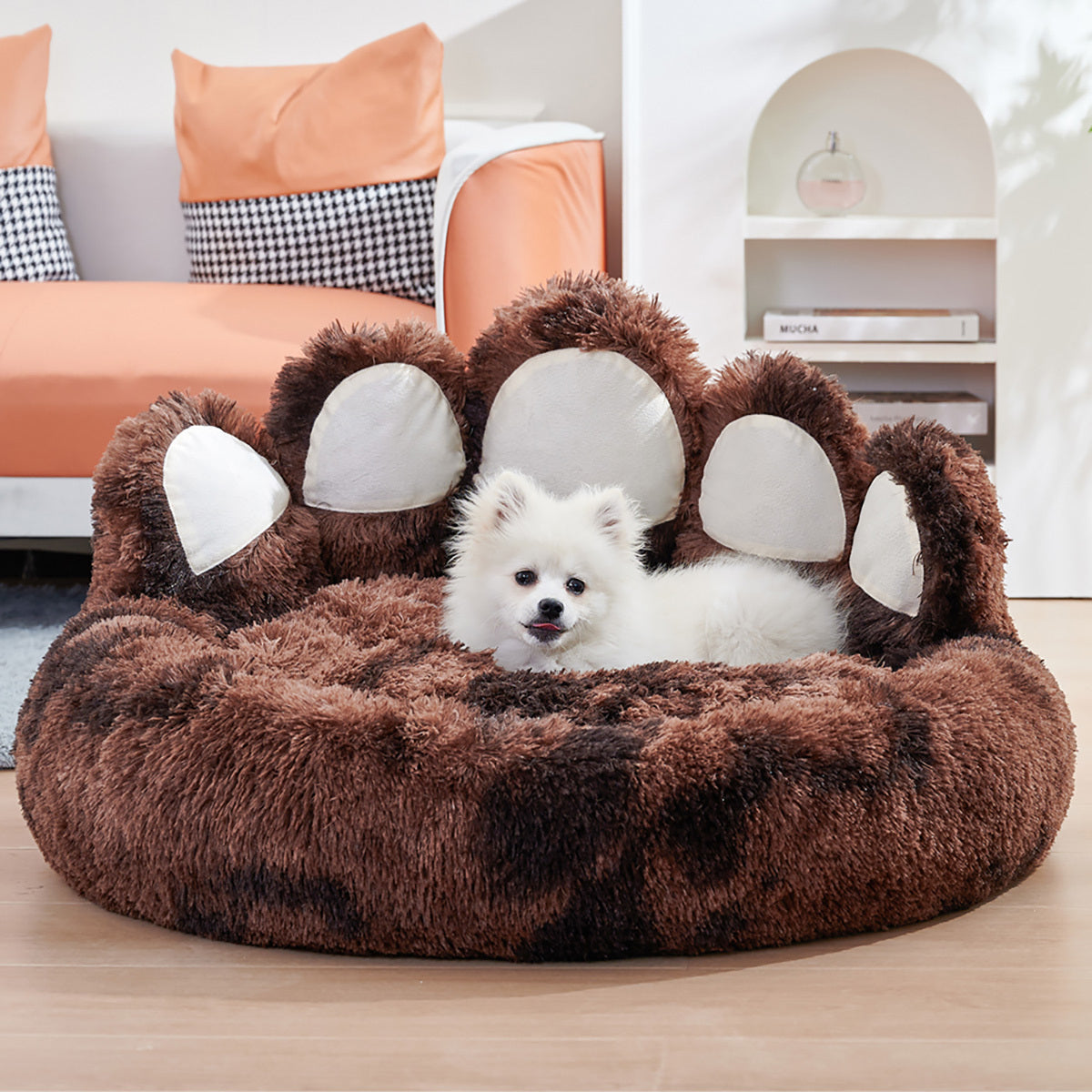 VelvetPaws™ Bear Paw Plush Bed – Cozy Decorative Pet Nest
