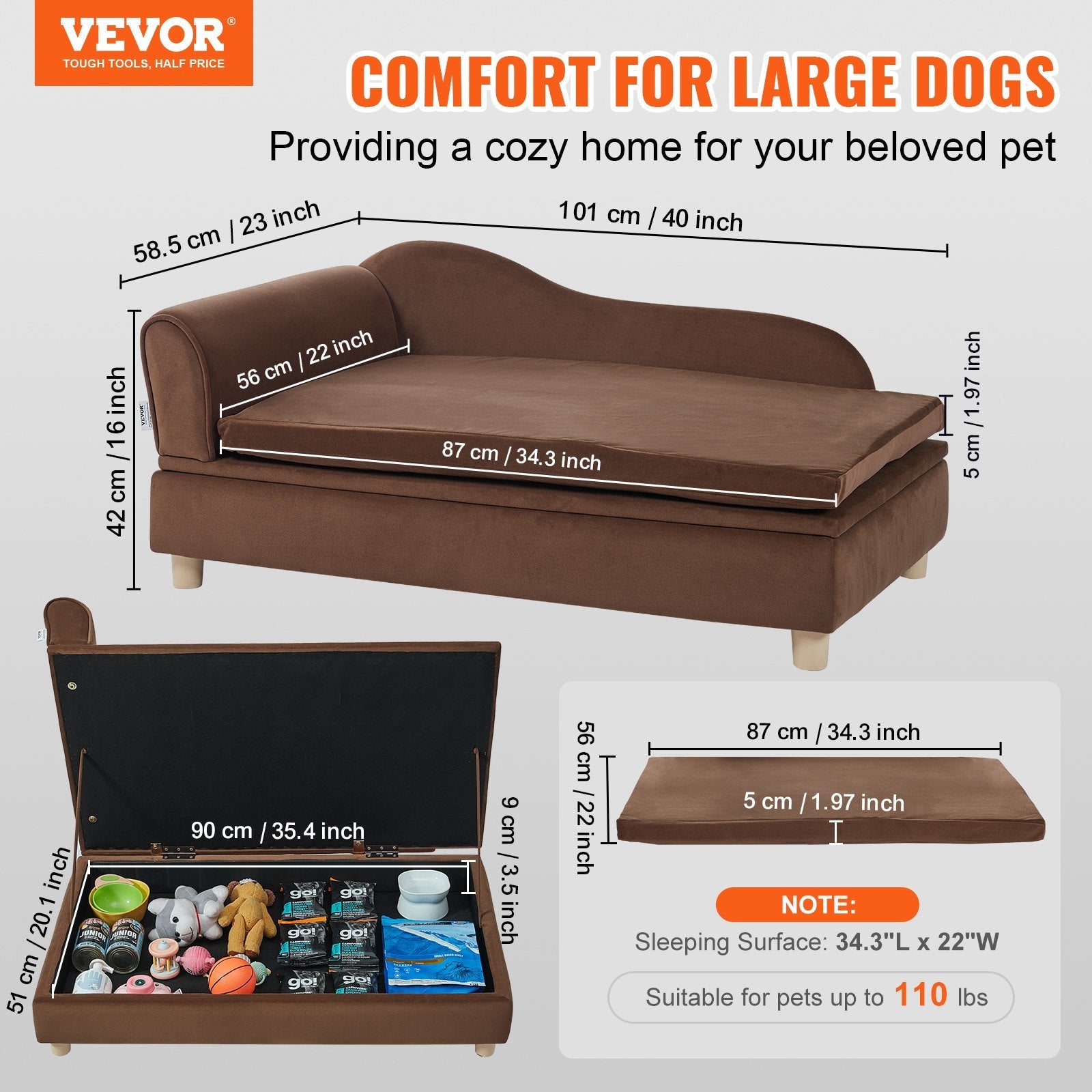 VelvetPaws™ Luxury Pet Sofa  – Soft Velvety Couch with Storage, Washable Cover