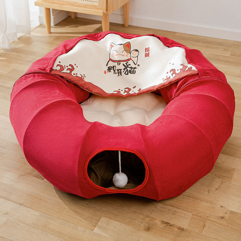 VelvetPaws™ Cat Tunnel Nest Bed – Removable & Washable Foldable Cat Tunnel Toy