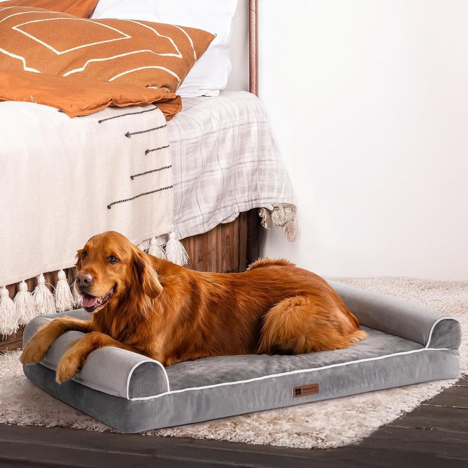 VelvetPaws™ Orthopedic Dog Bed – XL Egg Crate Foam Mattress with Bolsters & Washable Waterproof Cover