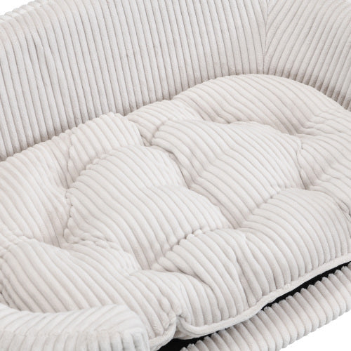 VelvetPaws™ Elevated Corduroy Pet Bed – Dog Couch with Rubber Wood Legs (Beige)