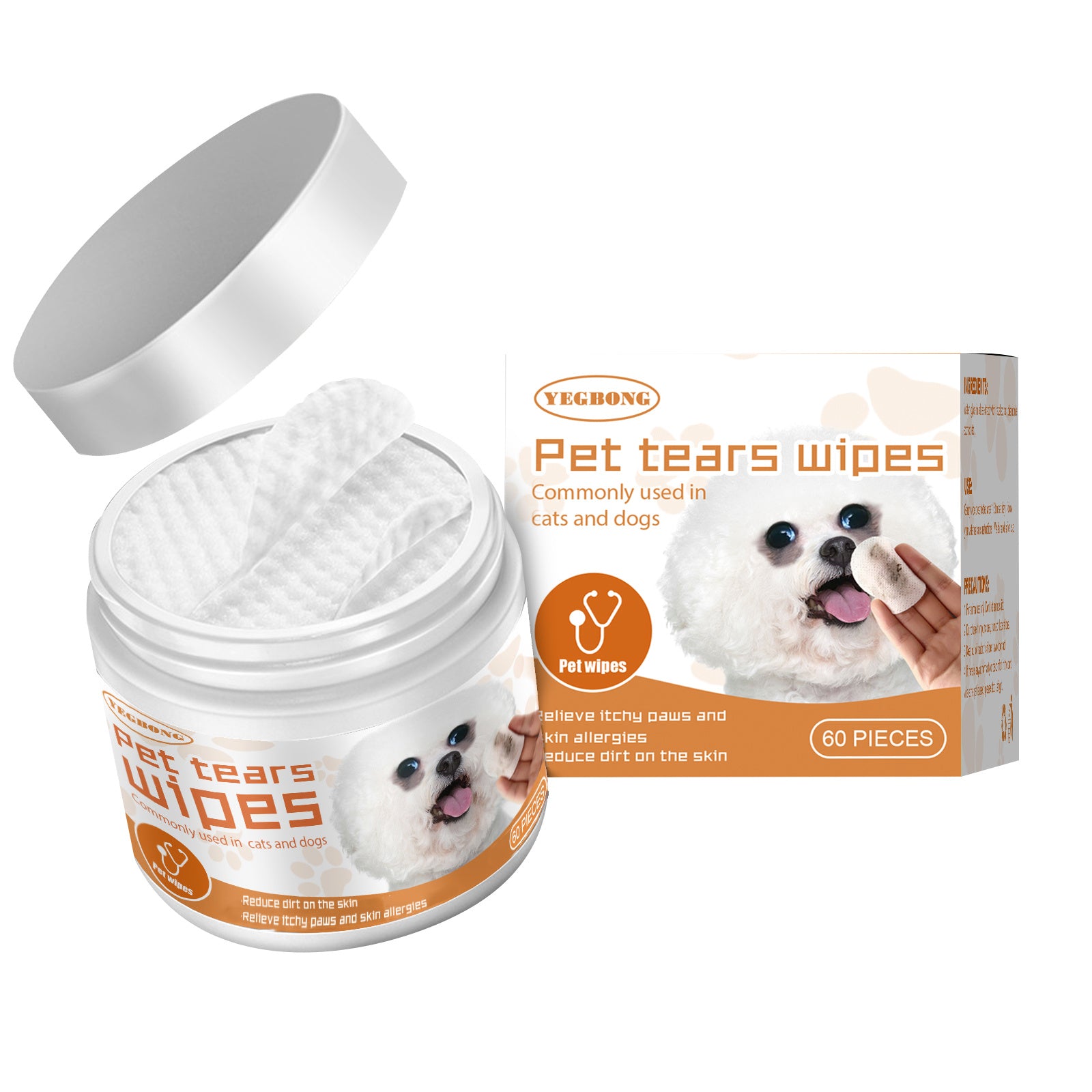 VelvetPaws™ Yegbong Pet Eye Cleaning Wipes – Gentle Aloe & Chamomile Tear Stain Remover (Hypoallergenic Cotton Pads)