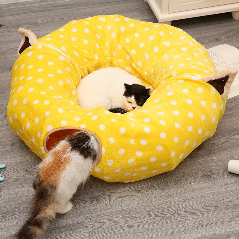 VelvetPaws™ Foldable Cat Tunnel & Sleeping Nest – 2-in-1 Cozy Hideaway & Play Tunnel
