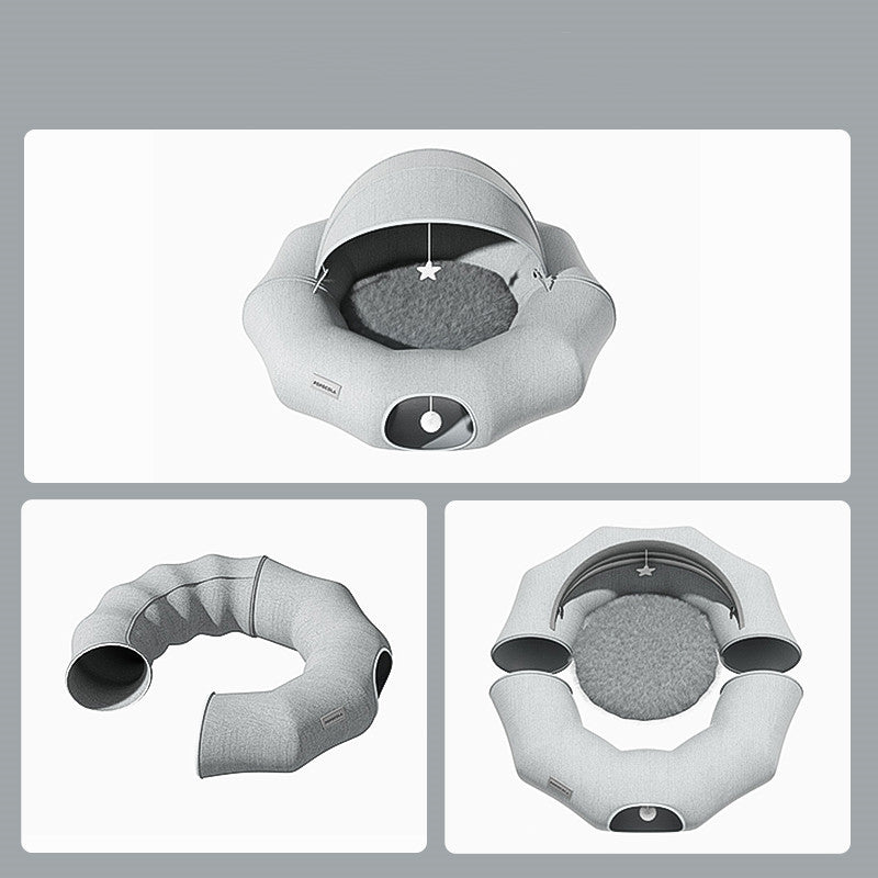 VelvetPaws™ Foldable Donut Cat Tunnel – Cozy Crawl Shelter & Summer Ice Nest Combo