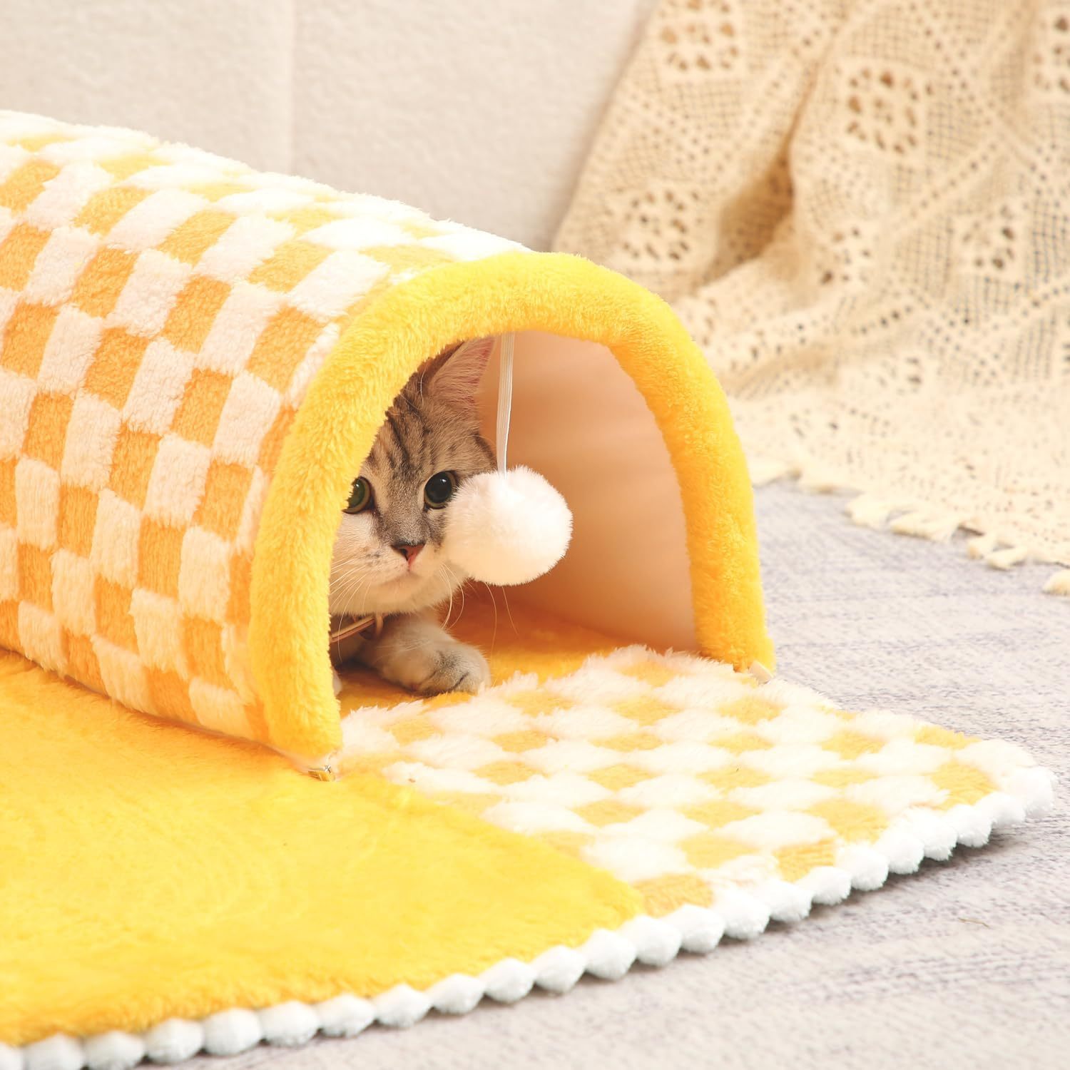 VelvetPaws™ 2-in-1 Plush Tunnel Bed – Cozy Play & Sleep Haven for Cats and Small Dogs