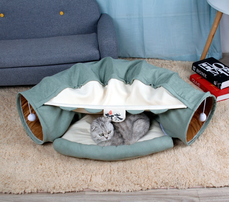 VelvetPaws™ Cat Tunnel Playground – Collapsible Matcha Park Passage with Sleeping Mat