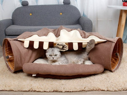 VelvetPaws™ Cat Tunnel Playground – Collapsible Matcha Park Passage with Sleeping Mat