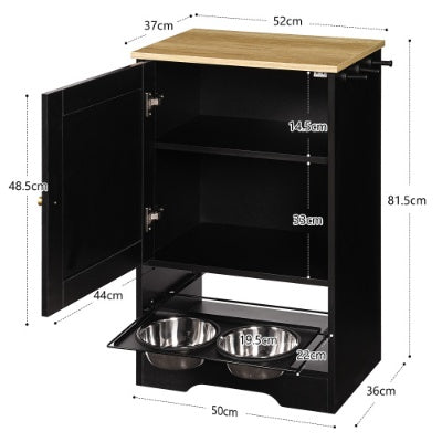 VelvetPaws™ Hidden Feeding Station – Black + Vintage | Dual Raised Bowls, Storage & Side Hooks