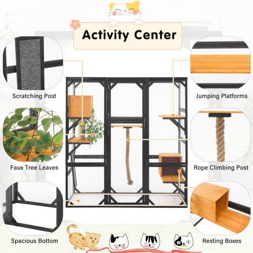 VelvetPaws™ Outdoor Cat Catio Enclosure with Double Doors, Condos & Platforms