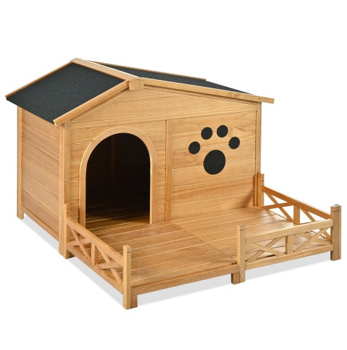 VelvetPaws™ 48” Wooden Outdoor Dog House with Porch & Water-Resistant Roof –  Dog Shelter