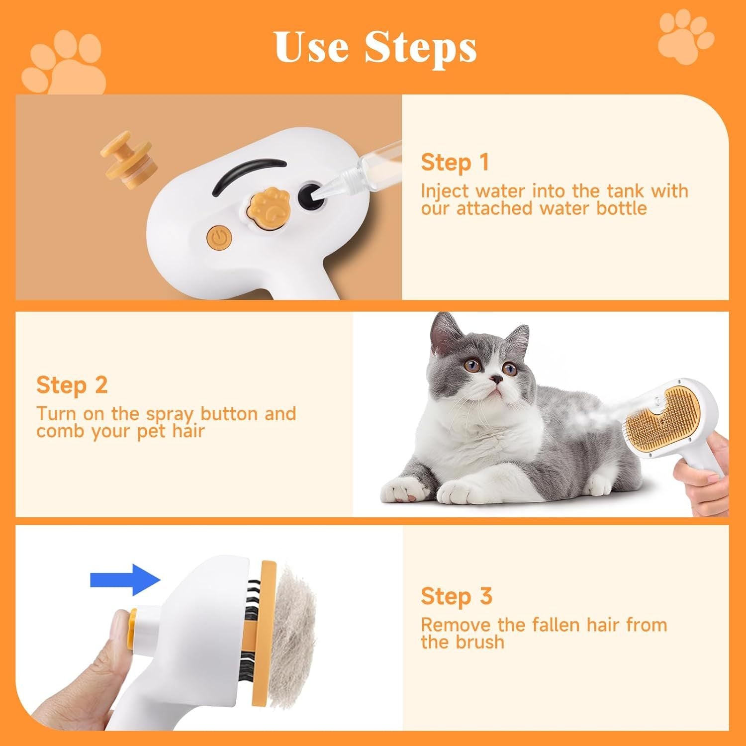 VelvetPaws™ SteamGroom 3-in-1 Pet Steam Brush