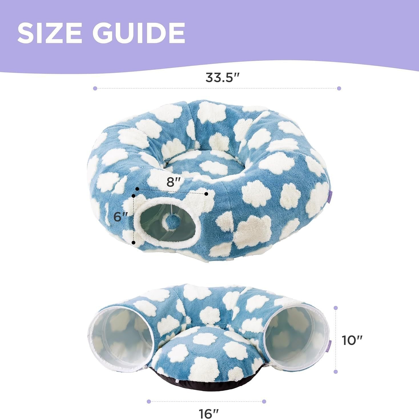 VelvetPaws™ Plush Cat Tunnel Bed – Light Cloud Donut Foldable Cat Nest (Blue)