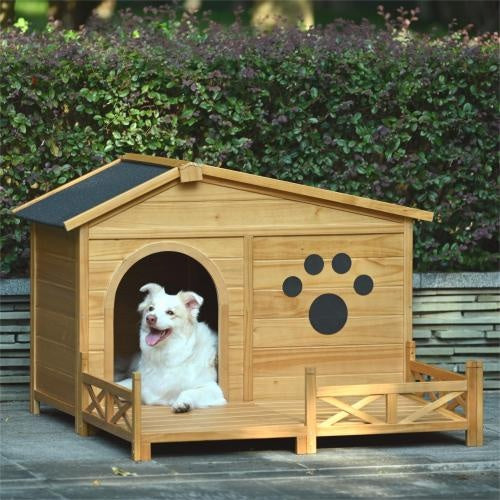 VelvetPaws™ 48” Wooden Outdoor Dog House with Porch & Water-Resistant Roof –  Dog Shelter