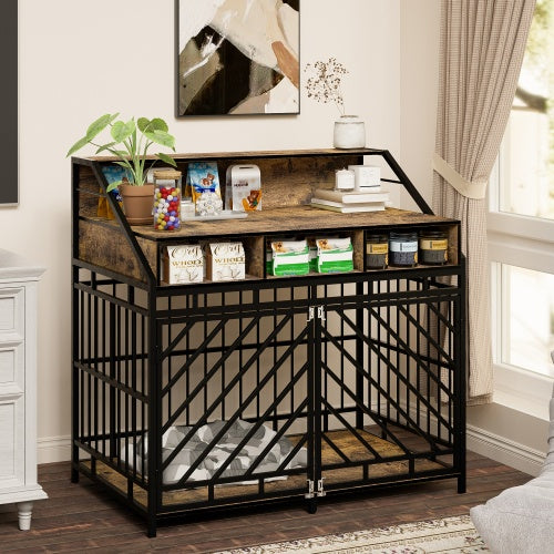 VelvetPaws™ 43” Luxury Wooden Dog Crate Furniture with Divider & 3 Storage Drawers – Double Door Kennel