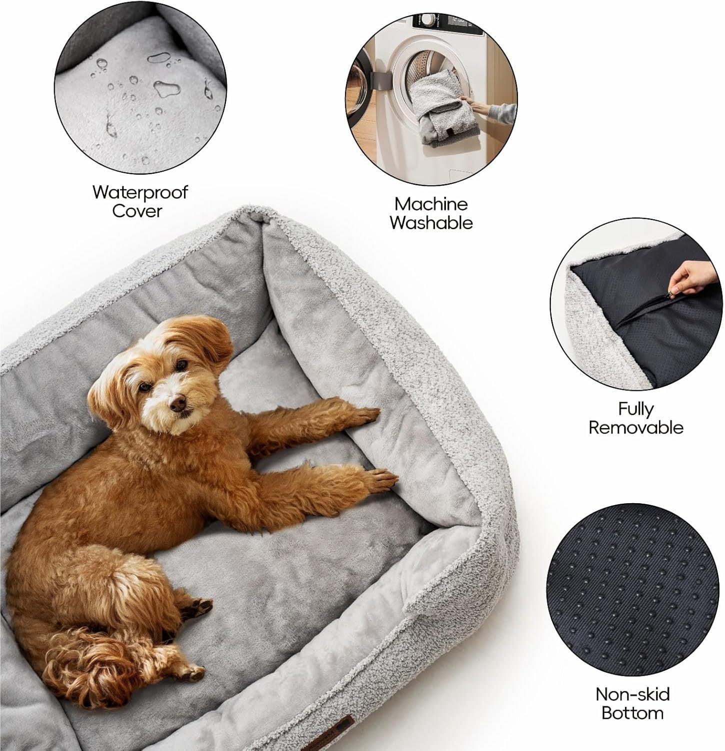 VelvetPaws™ Medium Orthopedic Dog Bed – Washable Rectangle Bed with Warming & Calming Comfort | Waterproof & Anti-Slip Design