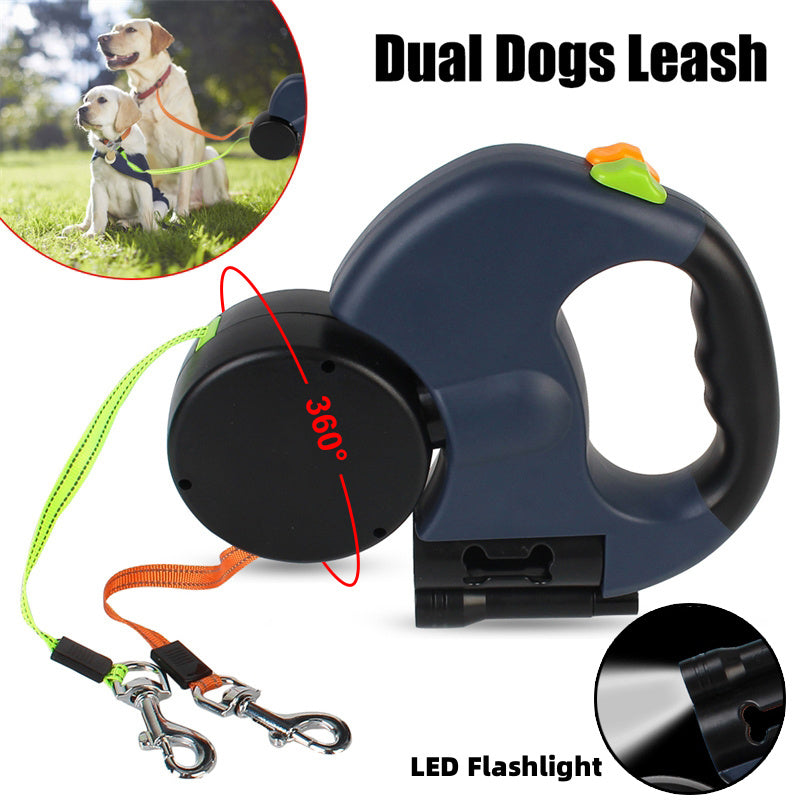 VelvetPaws™ DuoGlide™ 360° Retractable Dual Dog Leash with LED Light